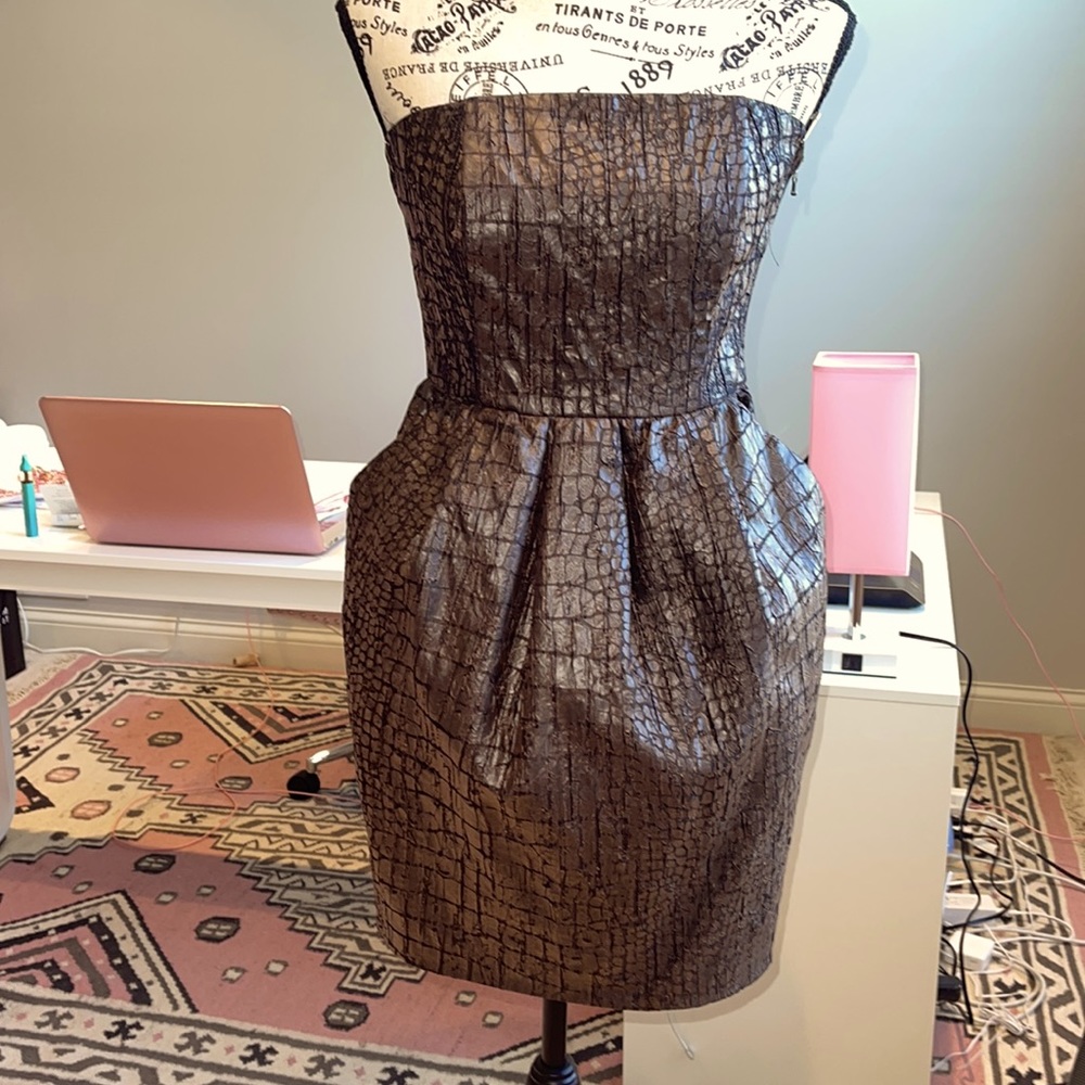 Brown Alligator Print  Strapless Dress